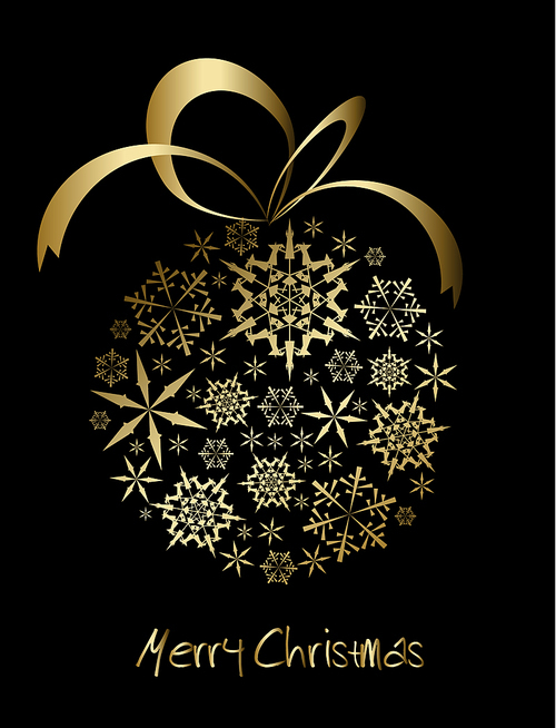 Christmas ball made from golden snowflakes on a black background (vector)