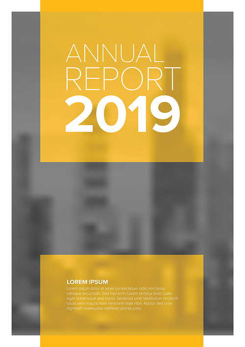 Vector abstract annual report cover template with sample text and city photo on the background