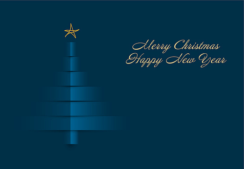 Simple white vector christmas card template with tree made from blue paper stripes