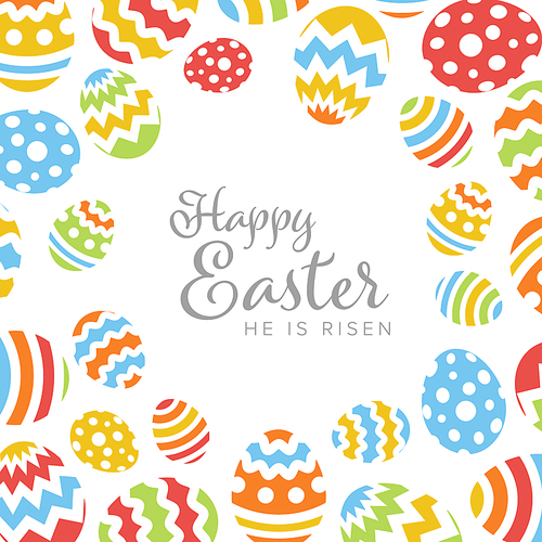 Modern minimalist colorful happy easter card template with color decorated eggs