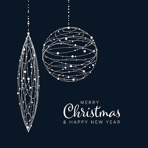 Minimalist Christmas flyer  card temlate with abstract christmas decoration baubles on dark background