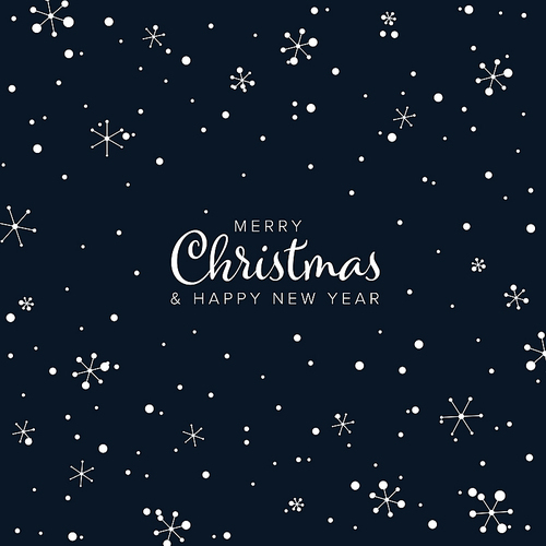 Minimalist Christmas flyer  card temlate with white abstract snow flakes on dark background