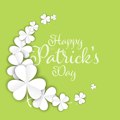 St. Patrick's Day greeting card flyer poster template with few white paper clover leafs