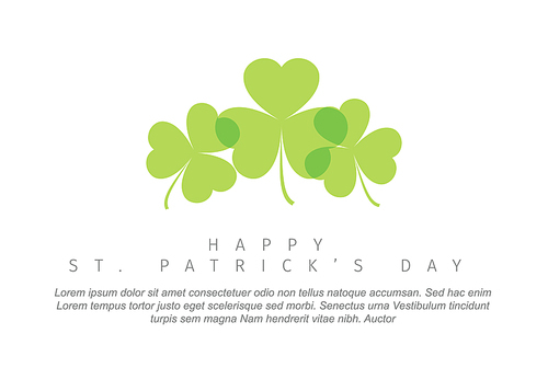 St. Patrick's Day minimalistic greeting card flyer poster template with few clover leafs