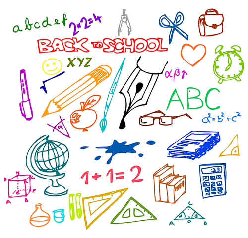 Back to school - set of school doodle illustrations