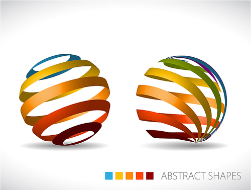 Collection of abstract spheres made from colorful stripes