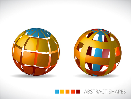 Collection of abstract spheres made from colorful stripes and squares