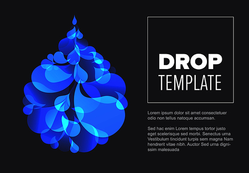 Abstract dark flyer template with blue droplet made from small drops