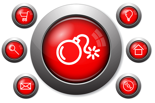 Colorful red glassy web buttons with metal borders