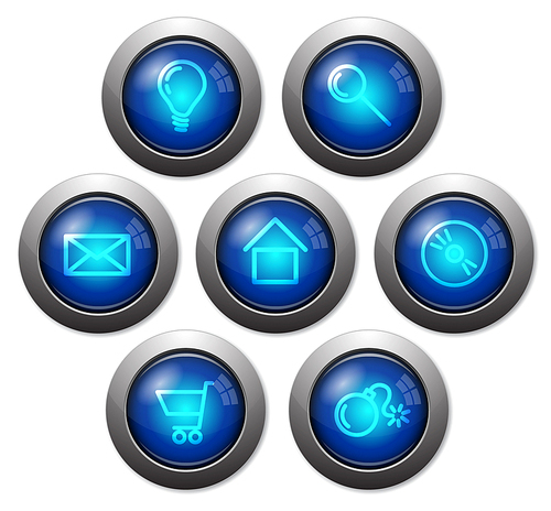 Colorful glassy web buttons with metal borders