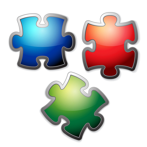 Glossy colorful puzzle / jigsaw set with metalic borders