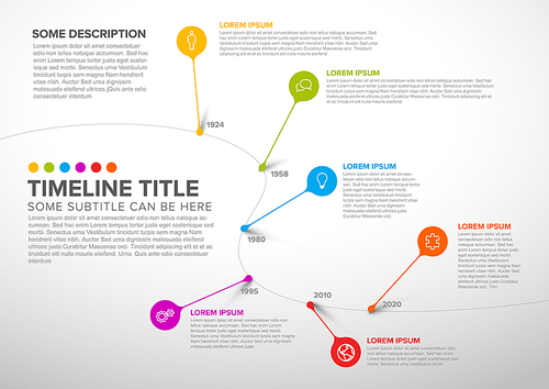 Colorful dark vector infographic timeline report template with bubbles - light version