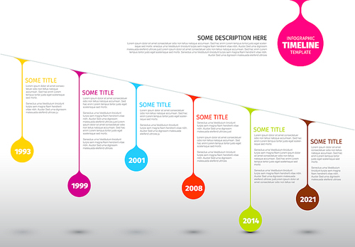 Colorful  Vector Infographic timeline report template with colorful drops on a line