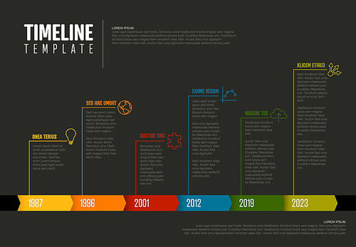 Vector Infographic Company Milestones Colorful Timeline Template - dark version