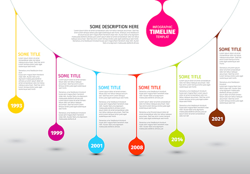 Colorful  Vector Infographic timeline report template with colorful drops on a line