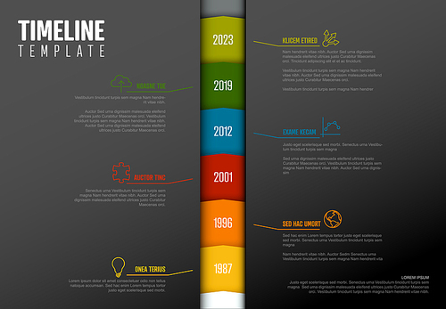 Vector Infographic Company Milestones Timeline Vertical Template  - dark version
