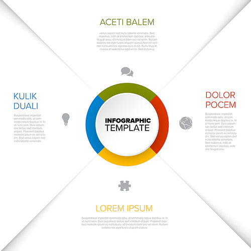 Four options diagram template with color circle in the middle - multipurpose universal infographic template