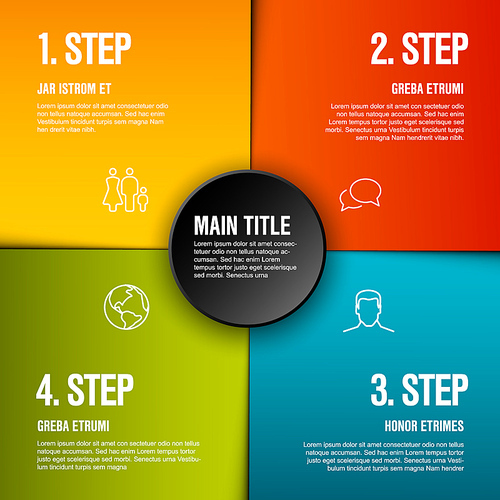 Abstract schema template with four color sections or progress template with four steps