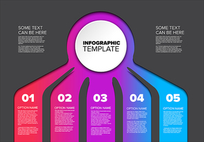 Vector multipurpose Infographic template with five elements options and modern colors on a dark background