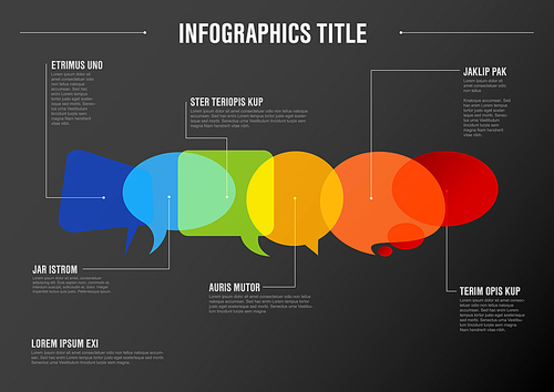 Vector abstract Communication infographic template with idea bubbles - dark version