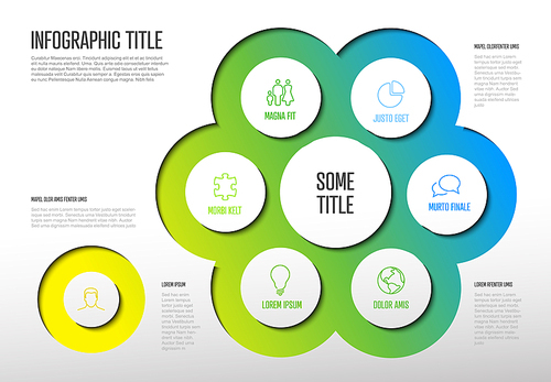 Vector multipurpose Infographic template with six elements options and modern colors on a light background