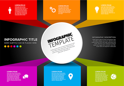 Vector multipurpose Infographic template made from circle and content blocks - dark version
