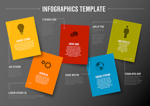Vector Minimalist colorful Infographic template with rectangle cards and descriptions - dark version