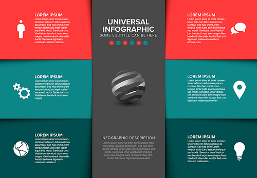 Vector multipurpose Infographic template made from seven color content blocks - teal and red version