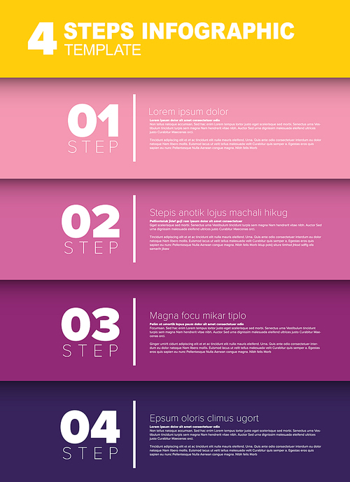 One two three four - vector progress block steps template with descriptions on horizontal blocks - color version
