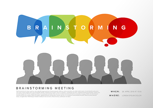 Brainstorming meeting template with speech bubbles and people silhouettes