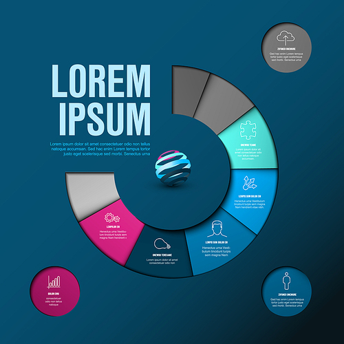 Vector Infographic timeline template made from colorful wheel - dark blue and pink version