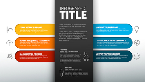 Vector multipurpose Infographic template with six elements and the title with description in the midle