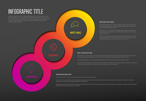 Vector multipurpose Infographic template with three elements options and modern colors on a dark background