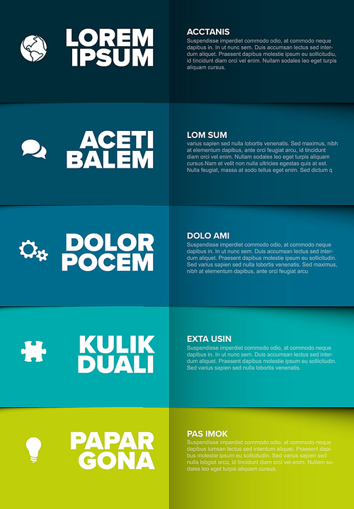 Vector multipurpose Infographic template made from five blue green color content blocks