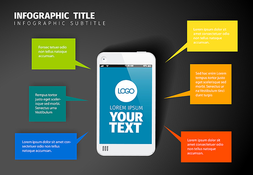 Vector smart phone infographic template with colorful speech content bubbles