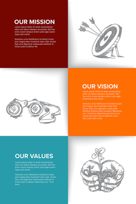 Company profile template - corporation main information presentation with mission, vision and values statement