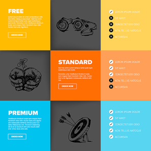 Product / service price comparison table with content squares and nice illustration
