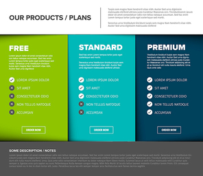 Product / service price comparison cards with description and icons - rgeen version
