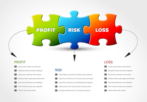 Vector business model - profit, risk and loss schema diagram with items list