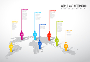 Light World map infographic template with people pins silhouettes