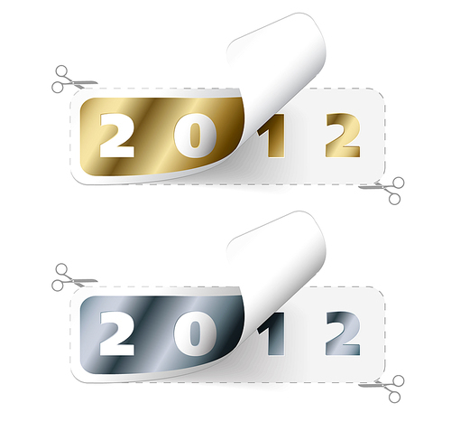 Vector 2011 / 2012 new year stickers - golden and silver