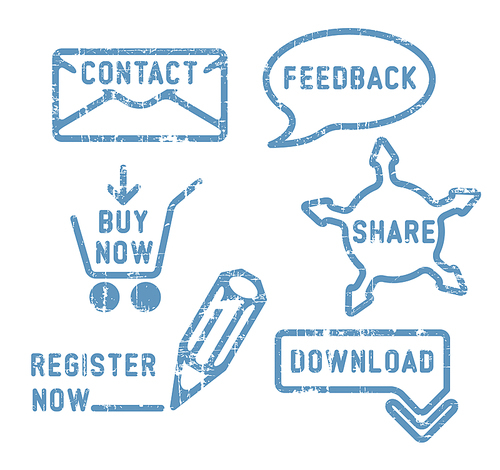 Simple blue vector contact, feedback, share, buy, download, register stamps