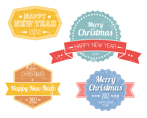 Collection of colorful vintage retro Christmas labels with white lettering