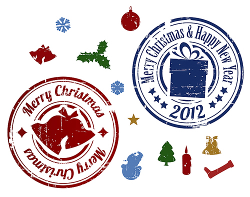 Colorful Grunge Christmas Vector stamps on white background