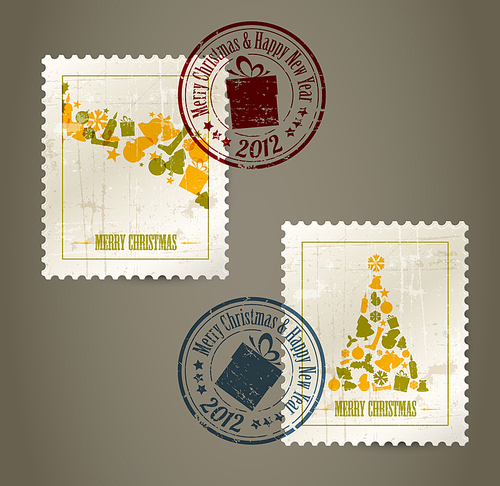 Collection of vector vintage postage stamps with postmarks