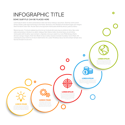 Vector multipurpose Infographic template with five circle options and modern colors on a light background