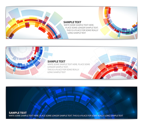 Set of abstract colorful technical banners with round elements