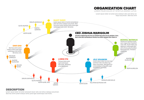 Minimalist company organization hierarchy schema diagram template  - level tiers in circles