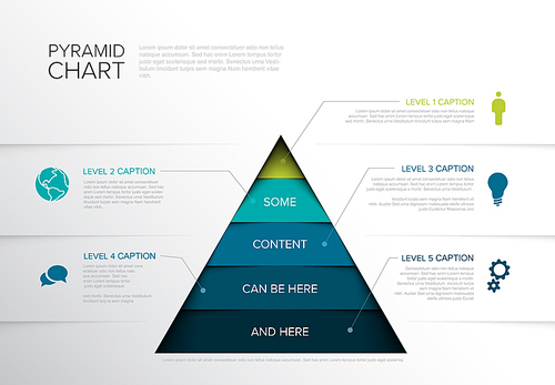 Vector solid Infographic Pyramid chart diagram template with icons and five levels