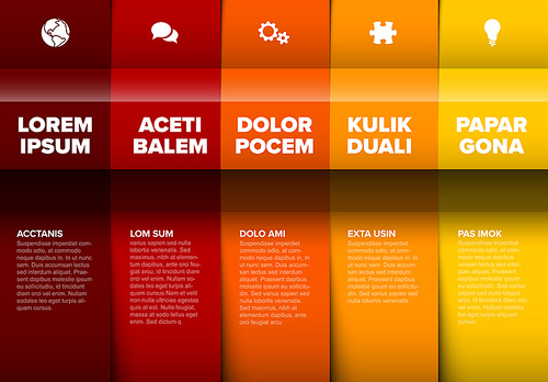 Vector multipurpose Infographic template made from five red and yellow color content blocks